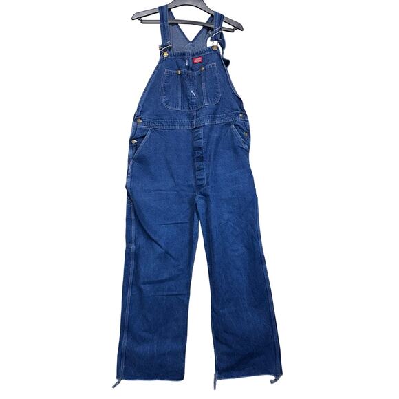Dickies Blue Denim Bib Overalls Size 36x30 Workwear Carpenter Jeans - Picture 1 of 11